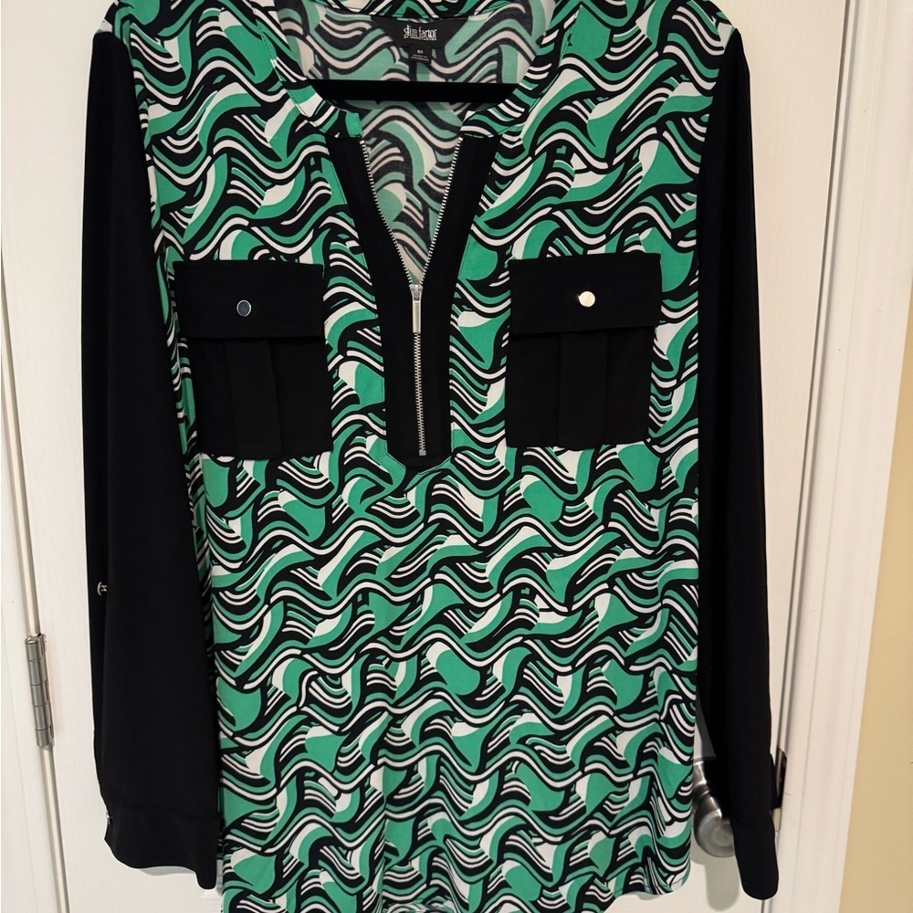 Investments Green and Black Patterned Top